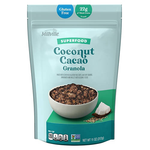 Millville Gluten Free Coconut Cacao super Food Granola, 11 oz